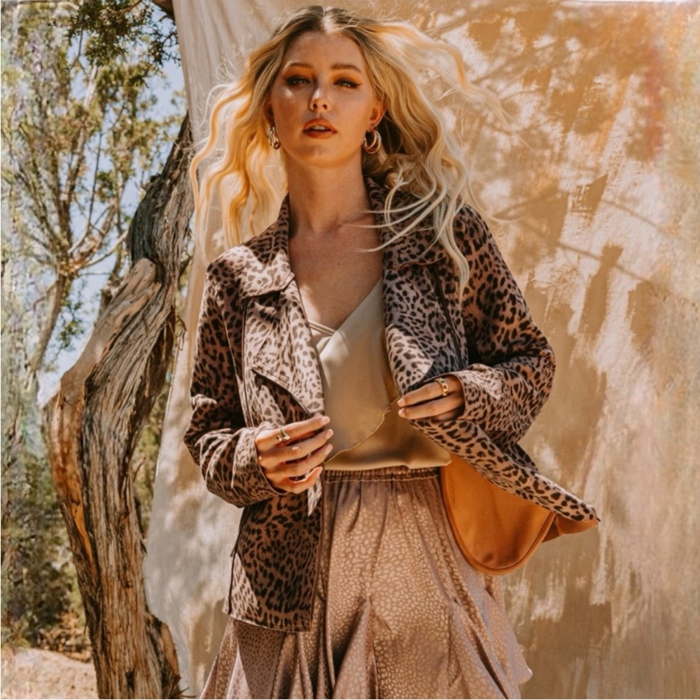 Washed Rose Leopard Faux Suede Rider Jacket - Picture 1 of 5